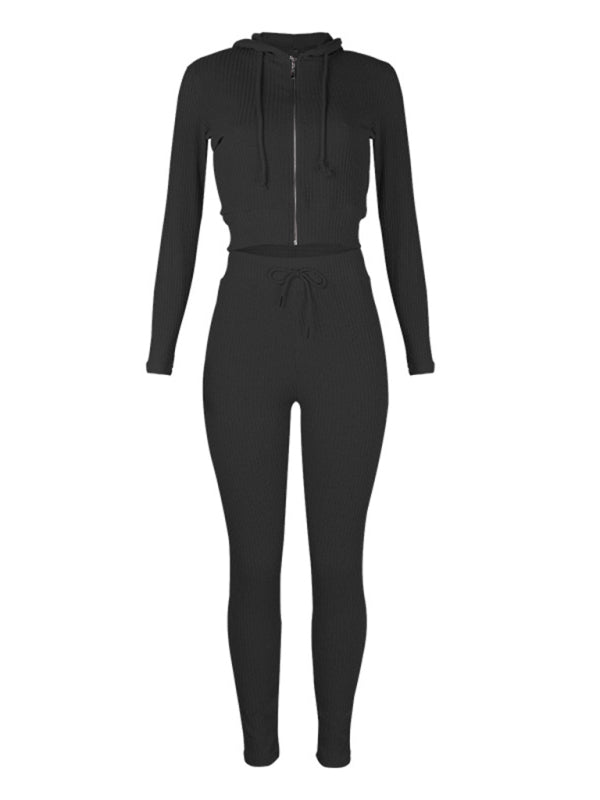 Women's Sloid Color Hoodie & Pants Lounge Set