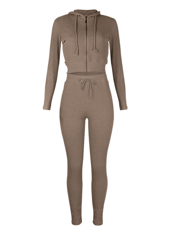 Women's Sloid Color Hoodie & Pants Lounge Set