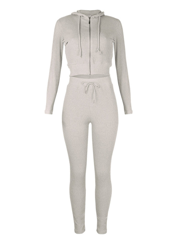 Women's Sloid Color Hoodie & Pants Lounge Set