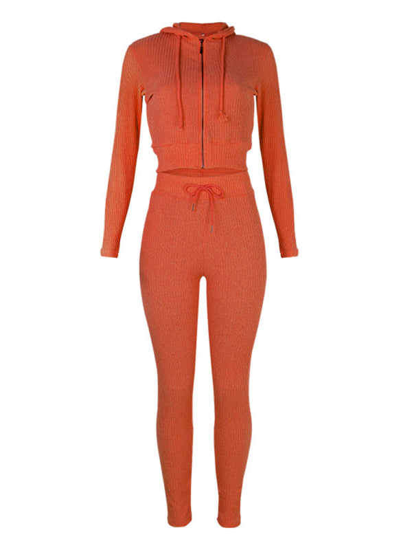 Women's Sloid Color Hoodie & Pants Lounge Set