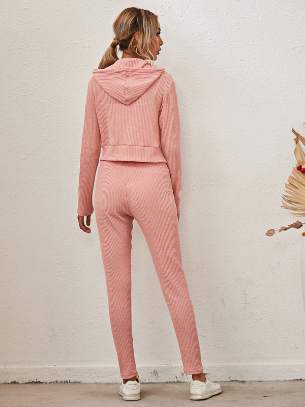 Women's Sloid Color Hoodie & Pants Lounge Set