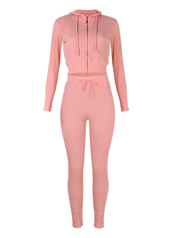 Women's Sloid Color Hoodie & Pants Lounge Set