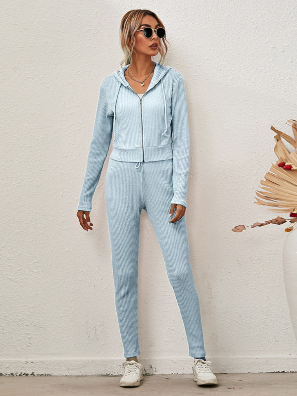 Women's Sloid Color Hoodie & Pants Lounge Set