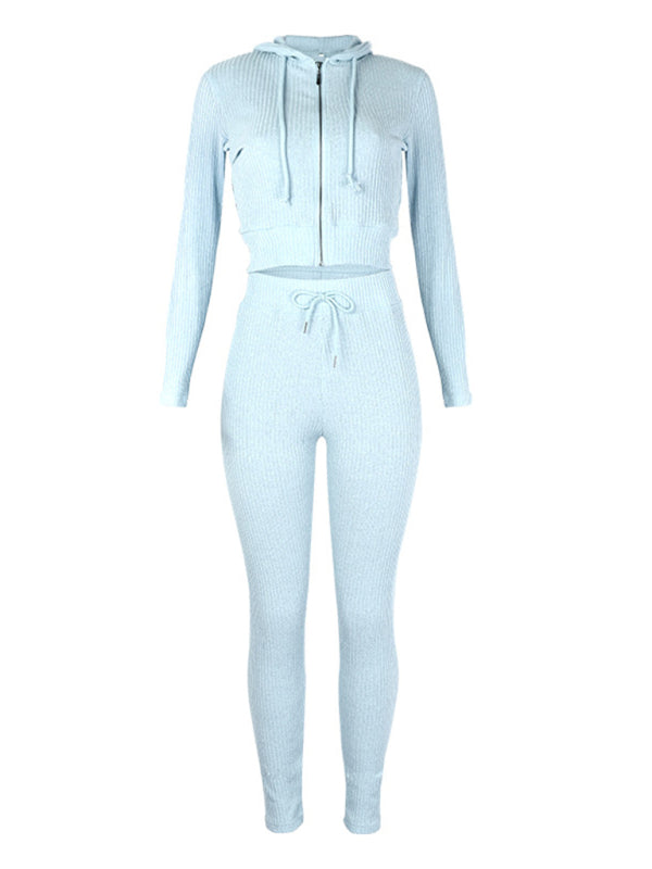 Women's Sloid Color Hoodie & Pants Lounge Set