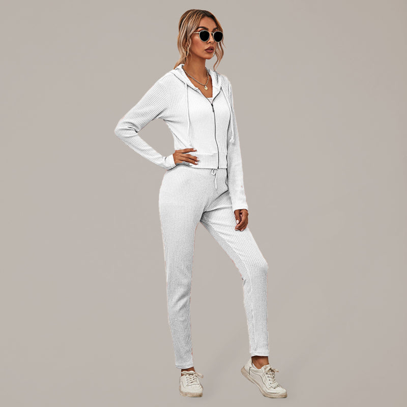 Women's Sloid Color Hoodie & Pants Lounge Set