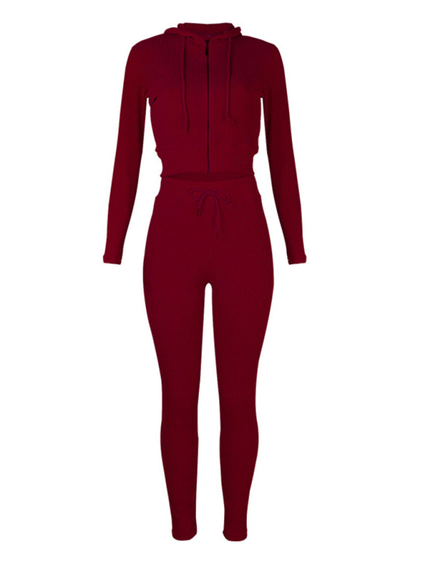 Women's Sloid Color Hoodie & Pants Lounge Set