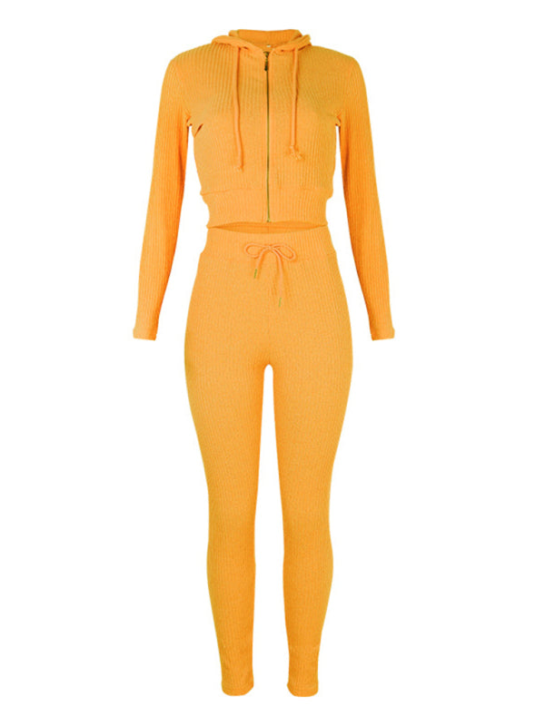 Women's Sloid Color Hoodie & Pants Lounge Set