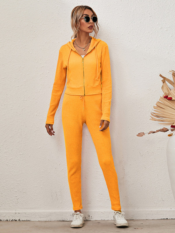 Women's Sloid Color Hoodie & Pants Lounge Set