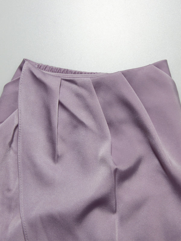 V crop top slit skirt suit satin nightclub sexy two-piece suit
