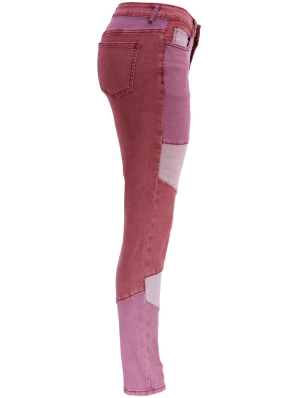Women's High Waist Colorblock Skinny Jeans