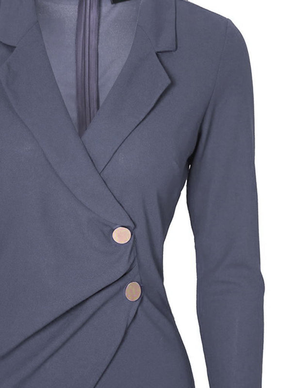Women's Solid Color Double Breast Gold Hardware Button Suit Dress