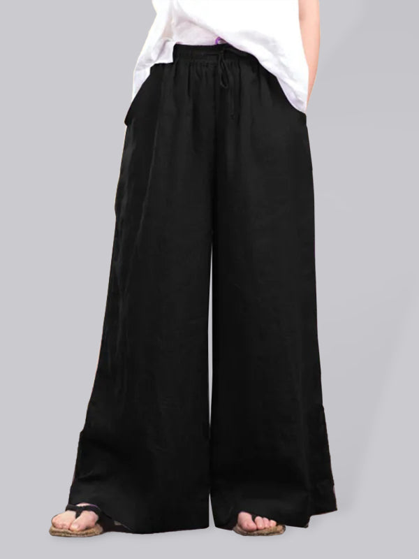Women's solid color linen loose wide-leg pants