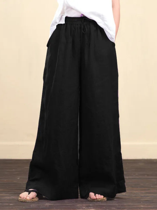 Women's solid color linen loose wide-leg pants