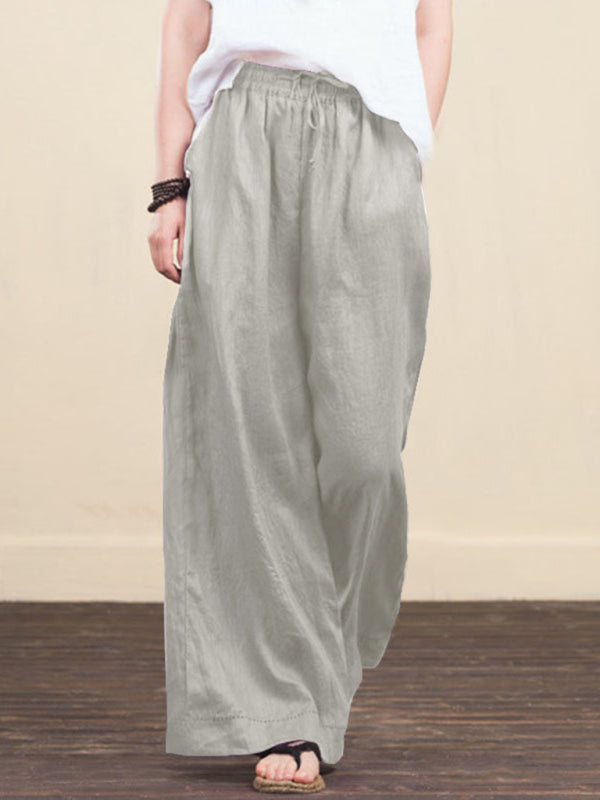 Women's solid color linen loose wide-leg pants
