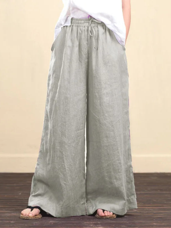 Women's solid color linen loose wide-leg pants