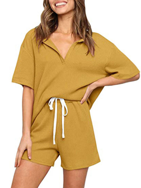Summer sports suit outerwear home solid color short-sleeved casual two-piece suit