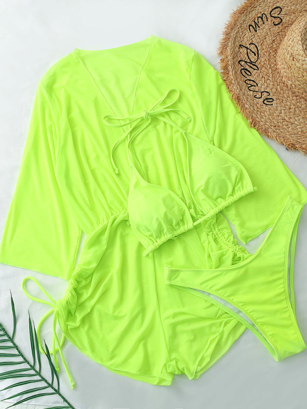 Women's Two-piece Bikini Mesh Sheer Cover-up Caftan Three Pieces