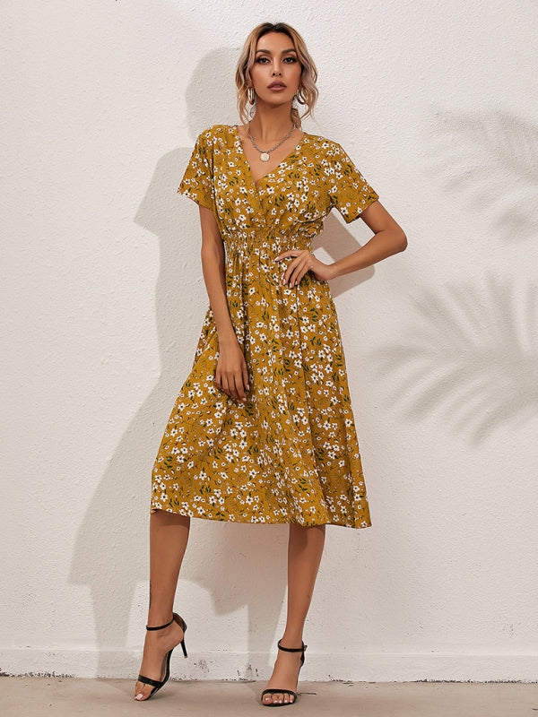 Women's V-neck Floral Print Faux-wrap Dress
