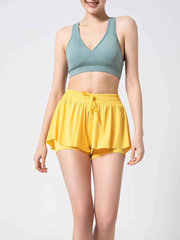 Women's solid Color Running Speed Wick 2-in-1 Drawstring Shorts