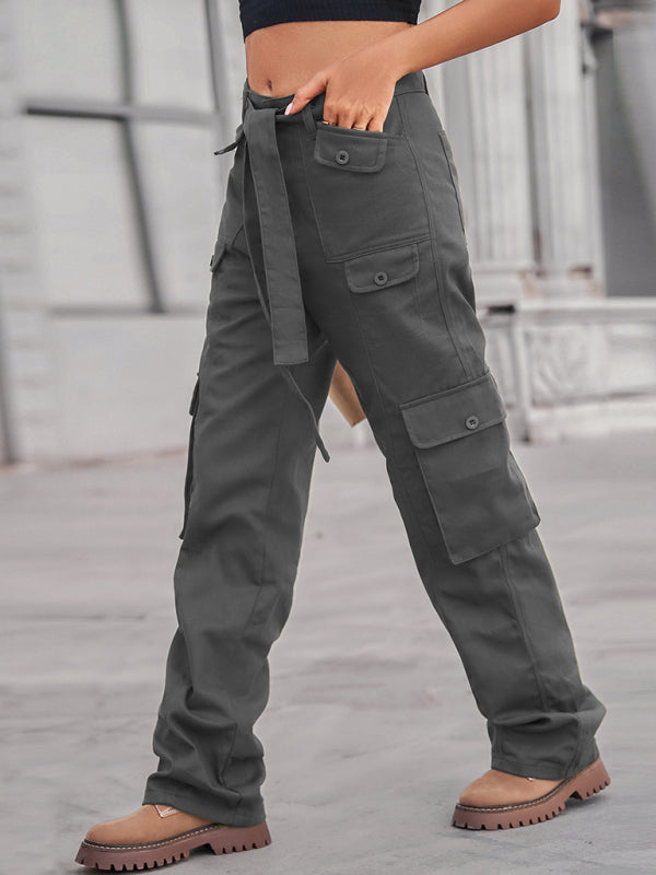 Women's Color Belted High Waist Utility Cargo Pants