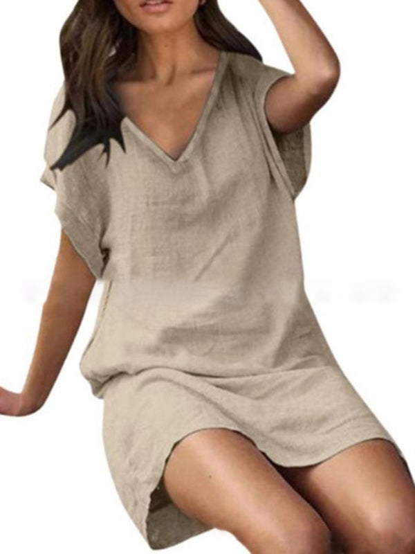 Women's Solid Color Linen Blend Shirt Dress