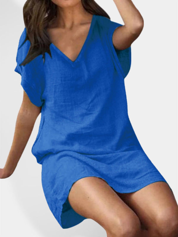 Women's Solid Color Linen Blend Shirt Dress