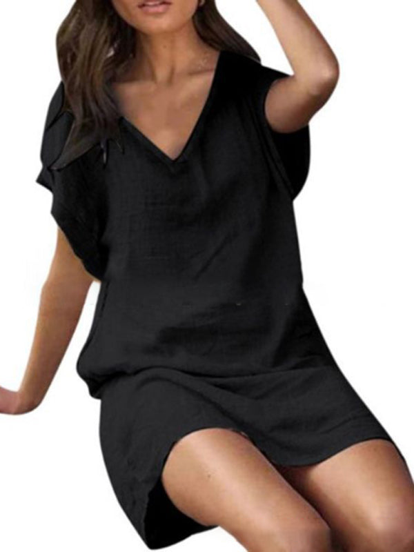 Women's Solid Color Linen Blend Shirt Dress