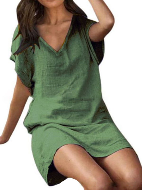 Women's Solid Color Linen Blend Shirt Dress