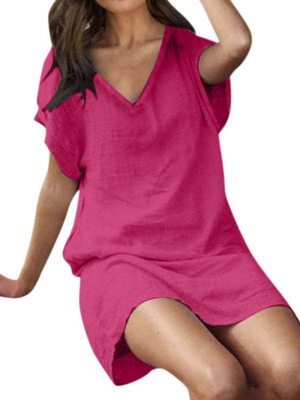 Women's Solid Color Linen Blend Shirt Dress