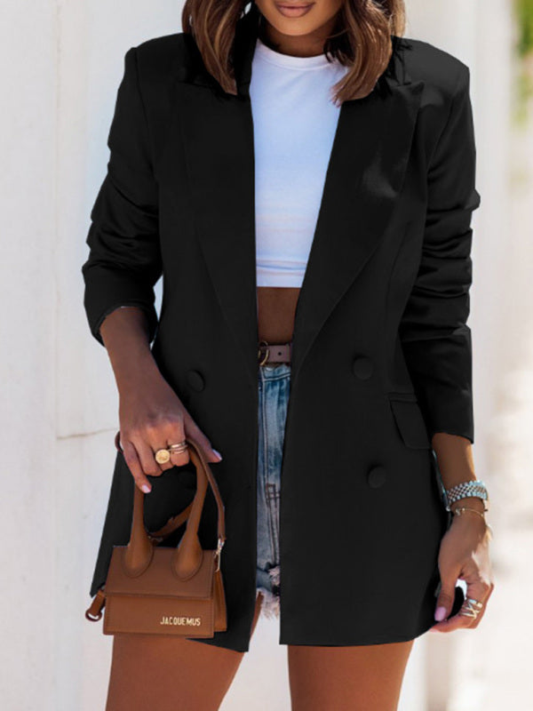 Women's Solid Color Double-breasted Blazer