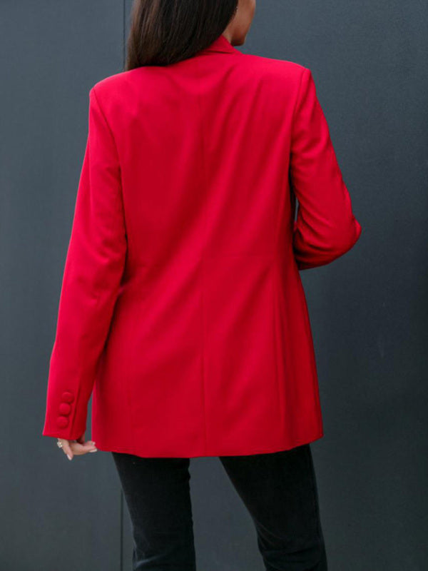 Women's Solid Color Double-breasted Blazer
