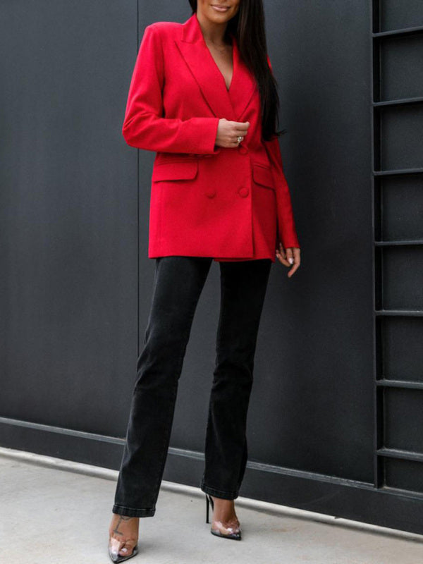 Women's Solid Color Double-breasted Blazer