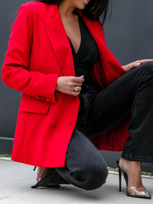 Women's Solid Color Double-breasted Blazer