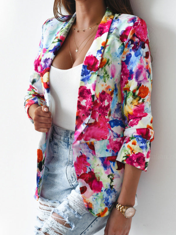 Women's Floral Print Open Front Blazer