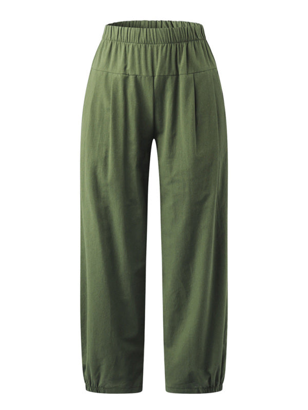 Women's Solid Color Crop Wide-leg Linen Pants
