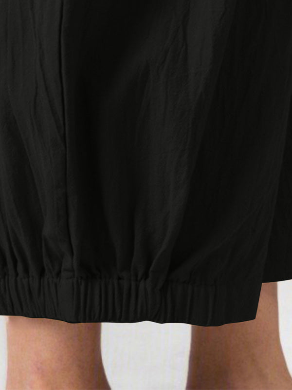 Women's Solid Color Crop Wide-leg Linen Pants