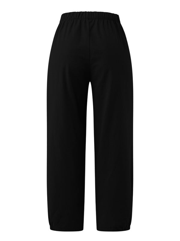 Women's Solid Color Crop Wide-leg Linen Pants
