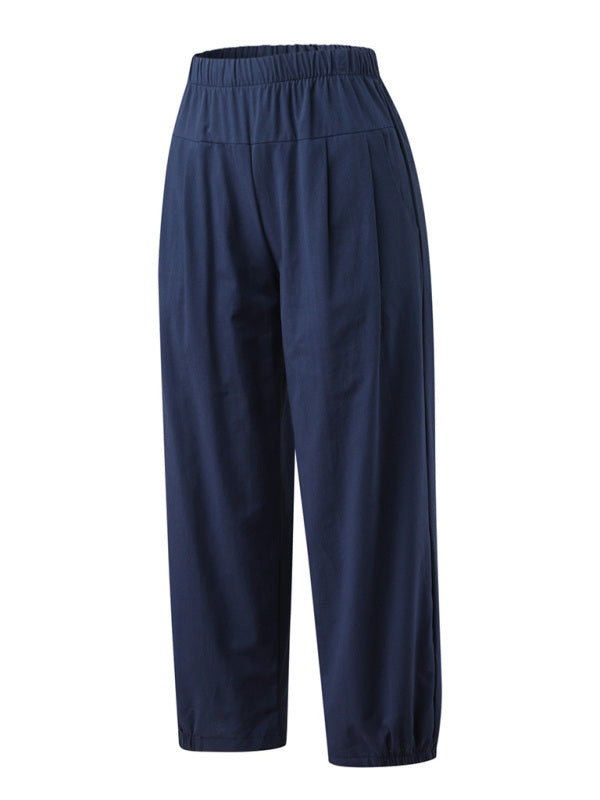 Women's Solid Color Crop Wide-leg Linen Pants