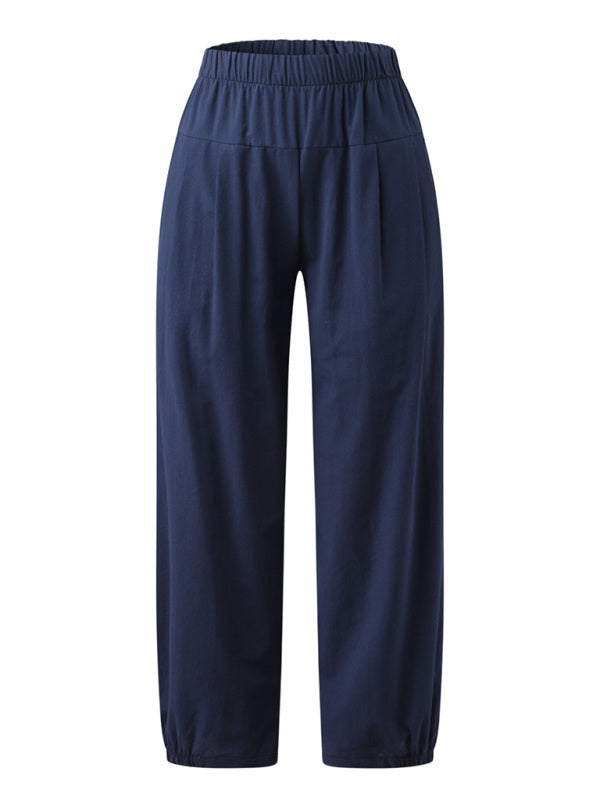 Women's Solid Color Crop Wide-leg Linen Pants