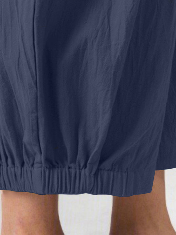 Women's Solid Color Crop Wide-leg Linen Pants
