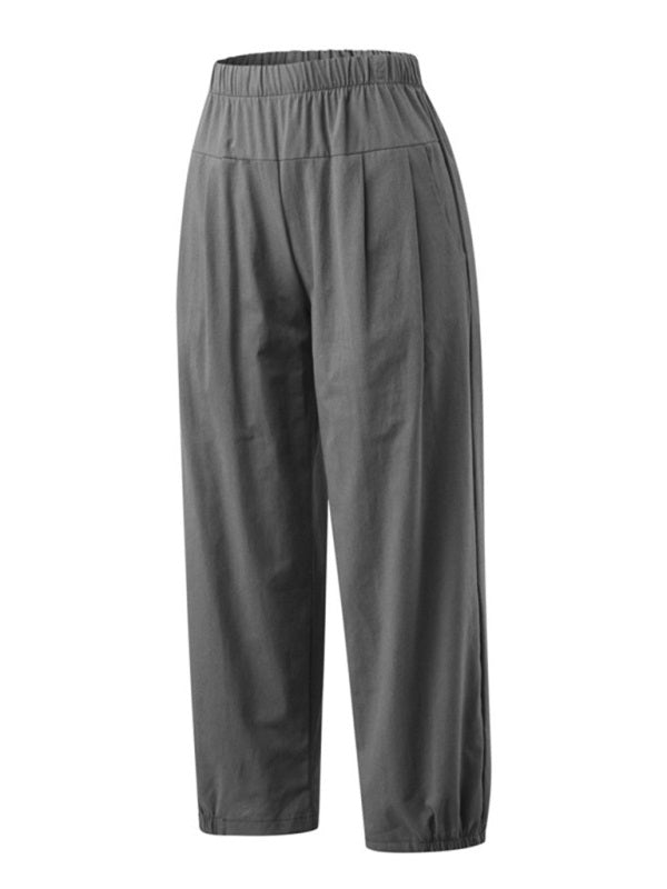 Women's Solid Color Crop Wide-leg Linen Pants