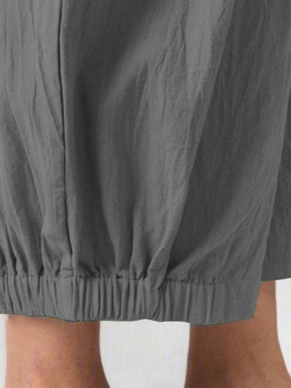 Women's Solid Color Crop Wide-leg Linen Pants
