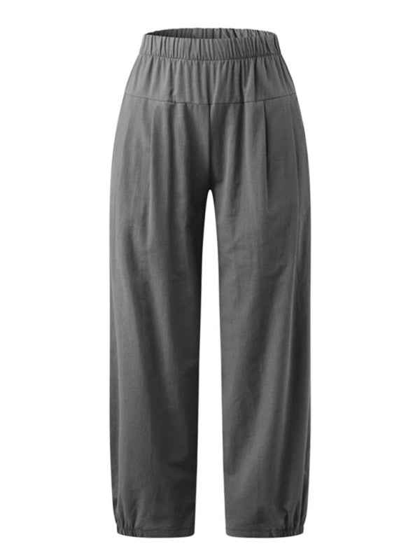 Women's Solid Color Crop Wide-leg Linen Pants