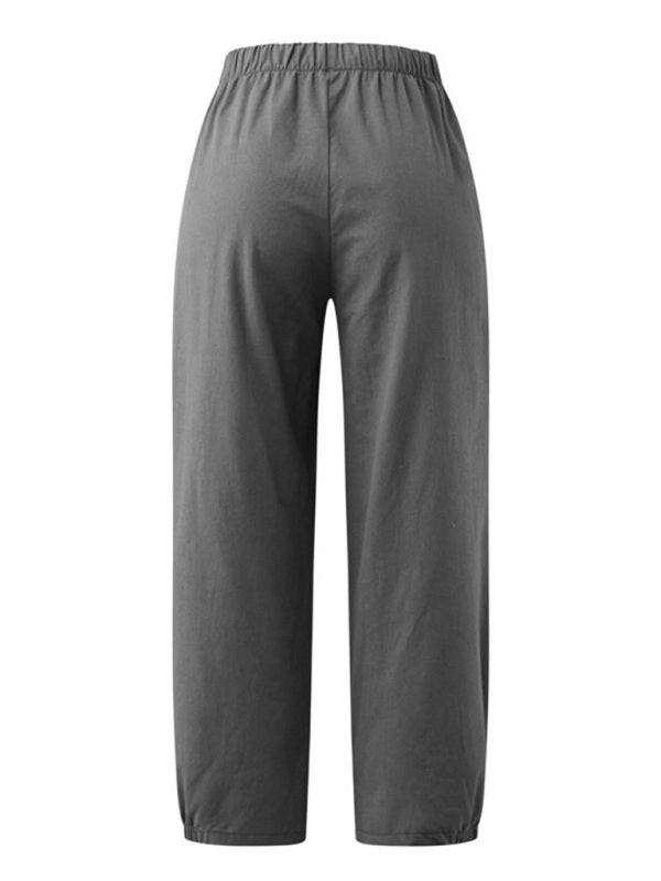 Women's Solid Color Crop Wide-leg Linen Pants