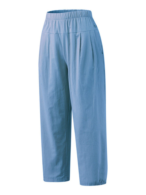 Women's Solid Color Crop Wide-leg Linen Pants