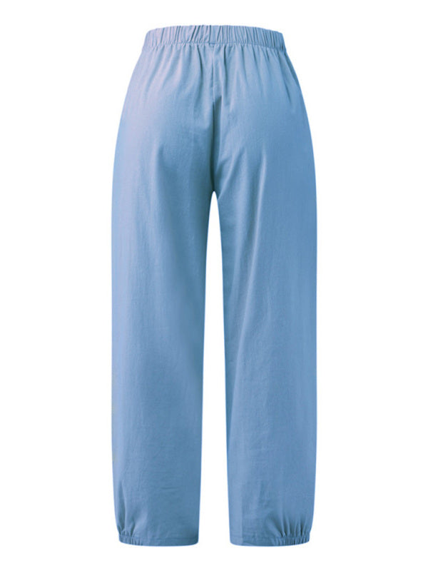 Women's Solid Color Crop Wide-leg Linen Pants