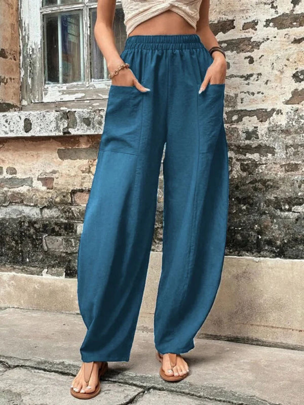 Women's Pants Solid Color Pocket Women's Casual Pants Elastic Pants Trousers