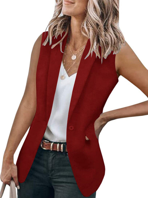 New temperament sleeveless suit jacket solid color suit collar loose cardigan women's clothing