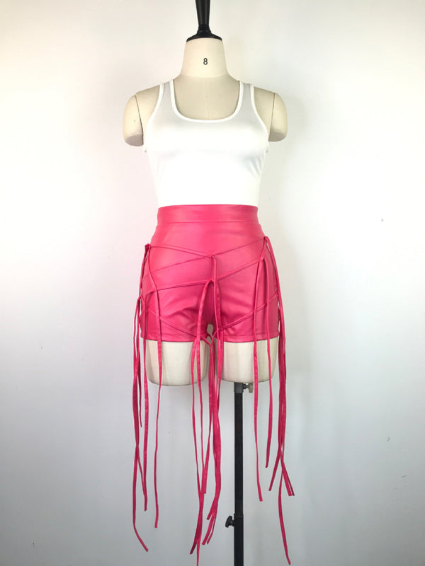 Sexy PU leather pants INS style leather rope braided low waist shorts