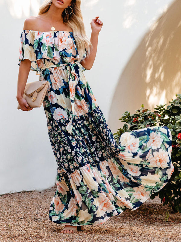 Women's Embroidered Floral Off-the-shoulder Maxi Dress